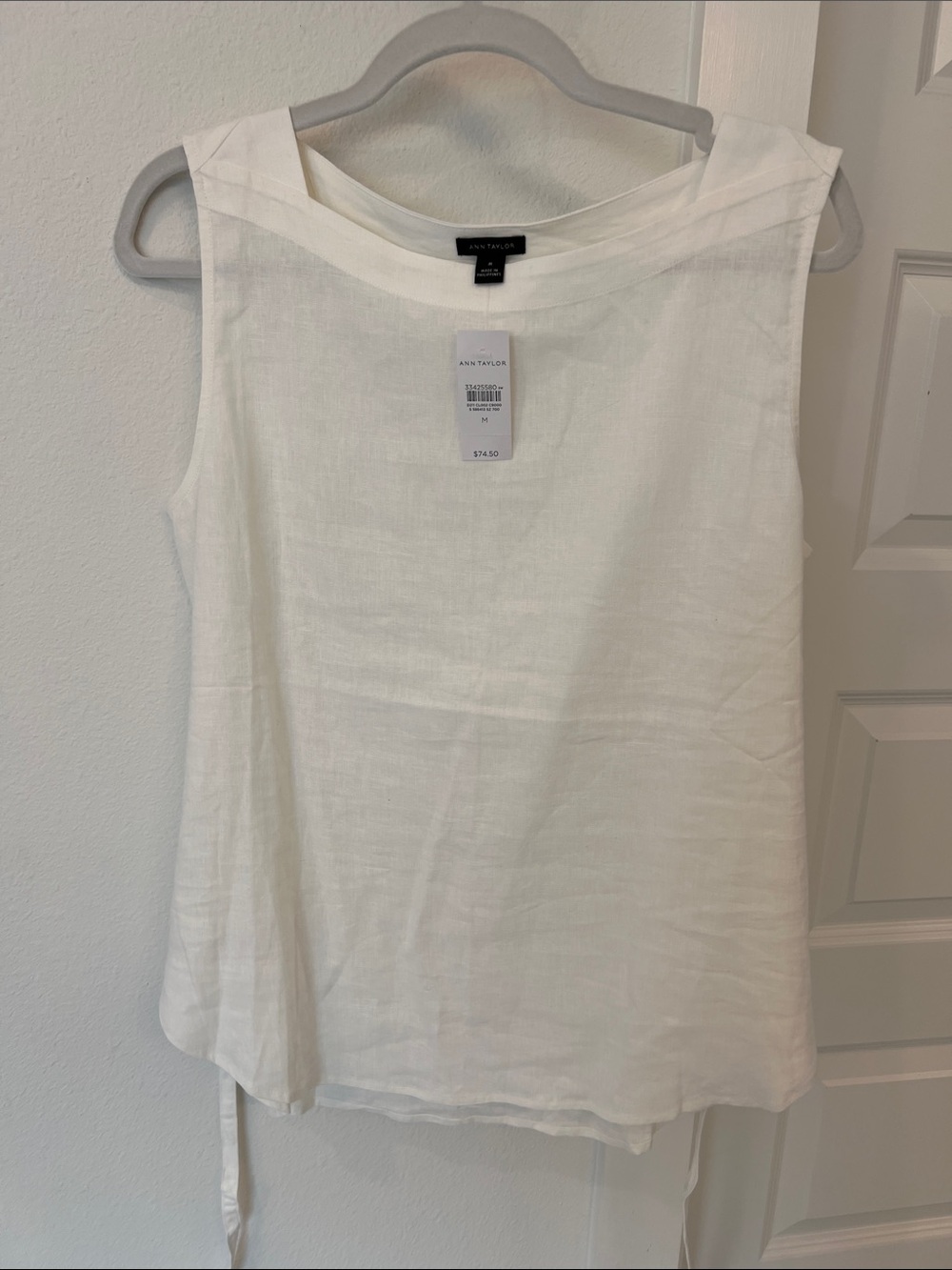 Ann Taylor Cream Linen-Blend Sleeveless Tank